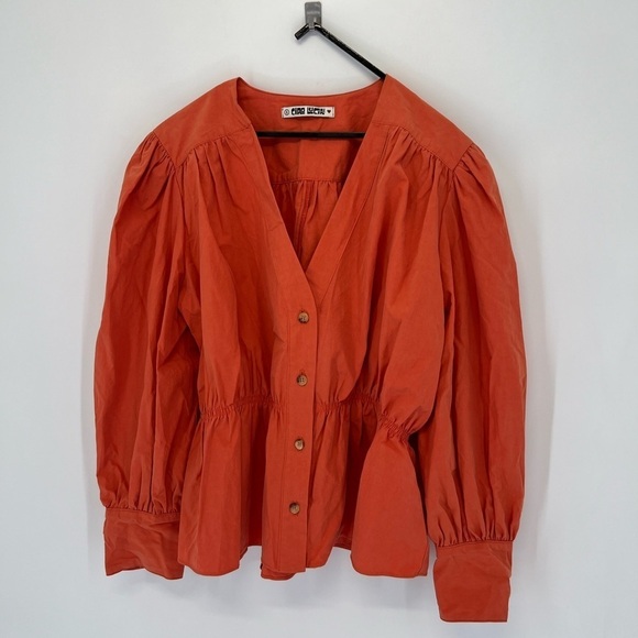 Ciao Lucia Talita Silk Blend Button Front Long Sleeve Top In Orange - Picture 2 of 7